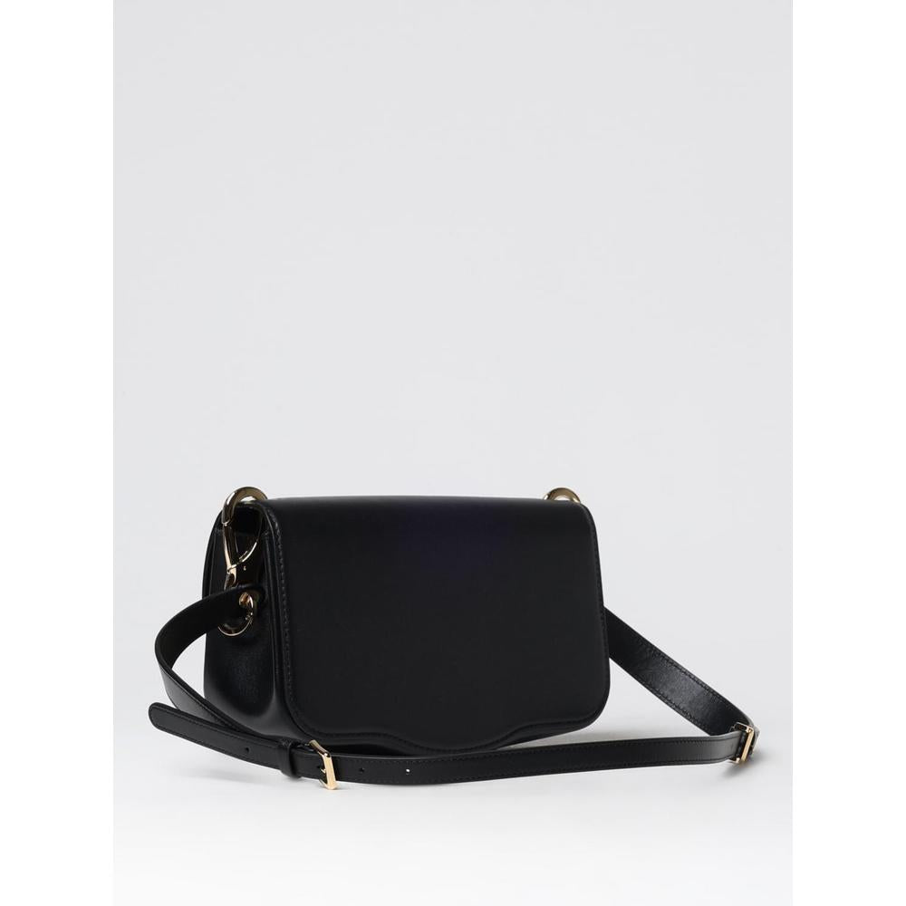 VALENTINO Logo Shoulder Bag Black Leather