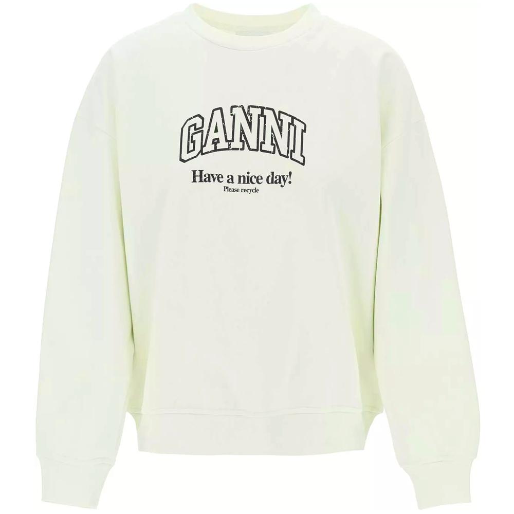 GANNI Logo Print Fleece Sweatshirt Ecru