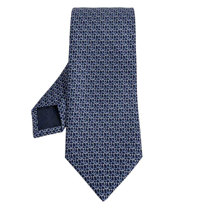 Ferragamo Gancini Print Silk Tie Navy