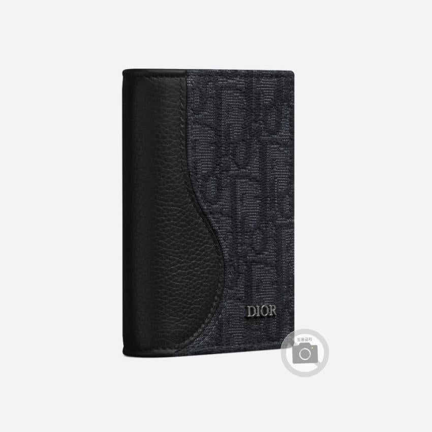 DIOR Marquetry Gray Leather Card Holder Unisex Wallet 2ADCH169YKS H12E