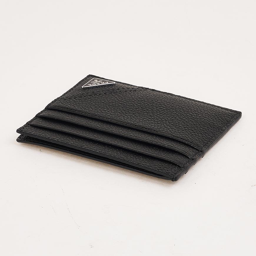 PRADA Vitello Leather Triangle Logo Card Holder Black
