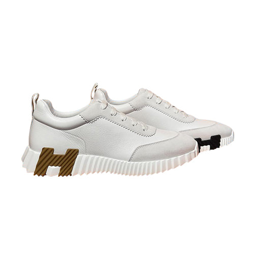 HERMES Bouncing Sneakers Calfskin White Brown Black Two-Tone Logo Men