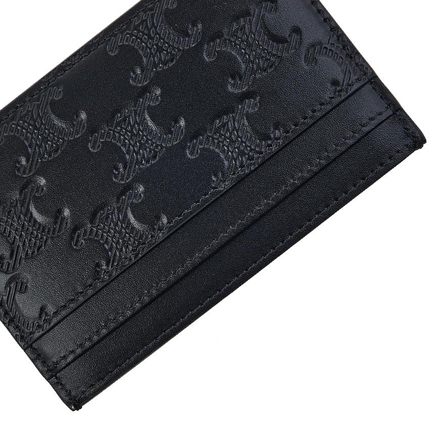 CELINE Men’s Triomphe Quilted Leather Card Holder Wallet Silver