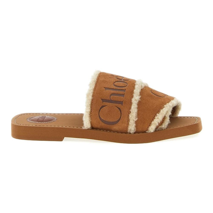 Chloe Woody Logo Shearling Strap Sandals Brown CH25W188TX 270