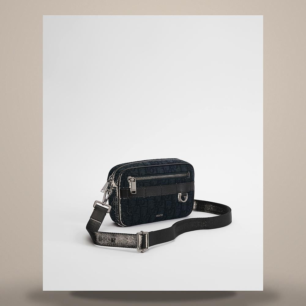 DIOR Black Dior Oblique Jacquard Safari Mini Strap Bag Crossbody