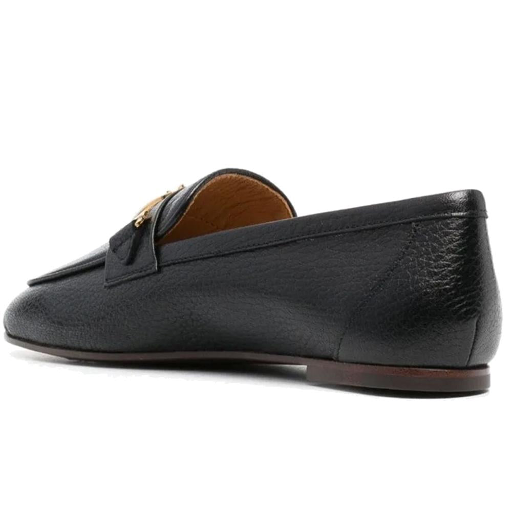 Tods Gold Logo Leather Loafers Black Women’s