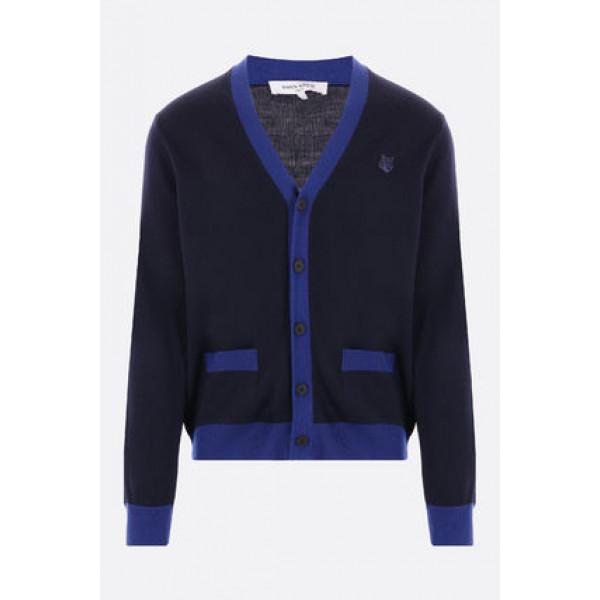 Maison Kitsune Bold Fox Head Patch Bicolor Cardigan Two-Tone NM00507 KT1036 P476