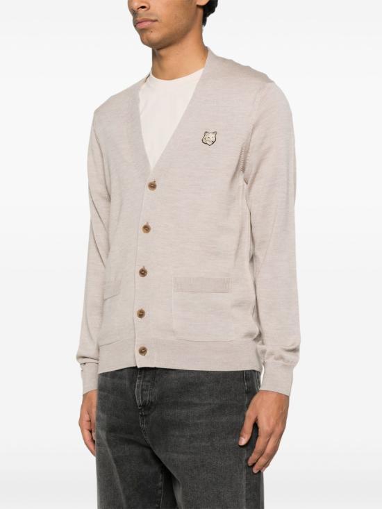 Maison Kitsune Bold Fox Head Patch V-Neck Cardigan MM00509KT10360134 MARBLE DOM