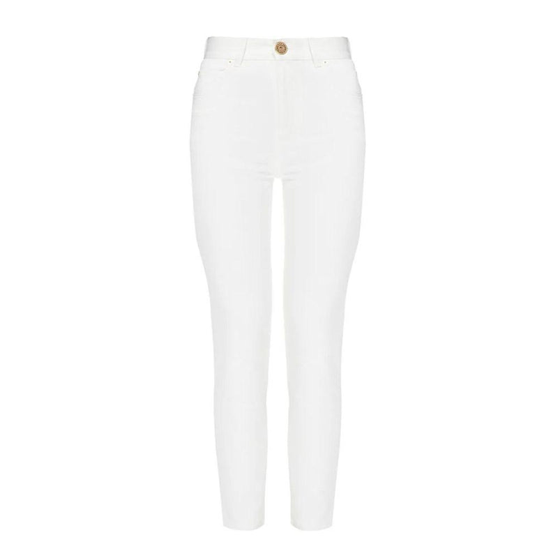 Balmain Logo Plaque High-Waist White Denim Pants
