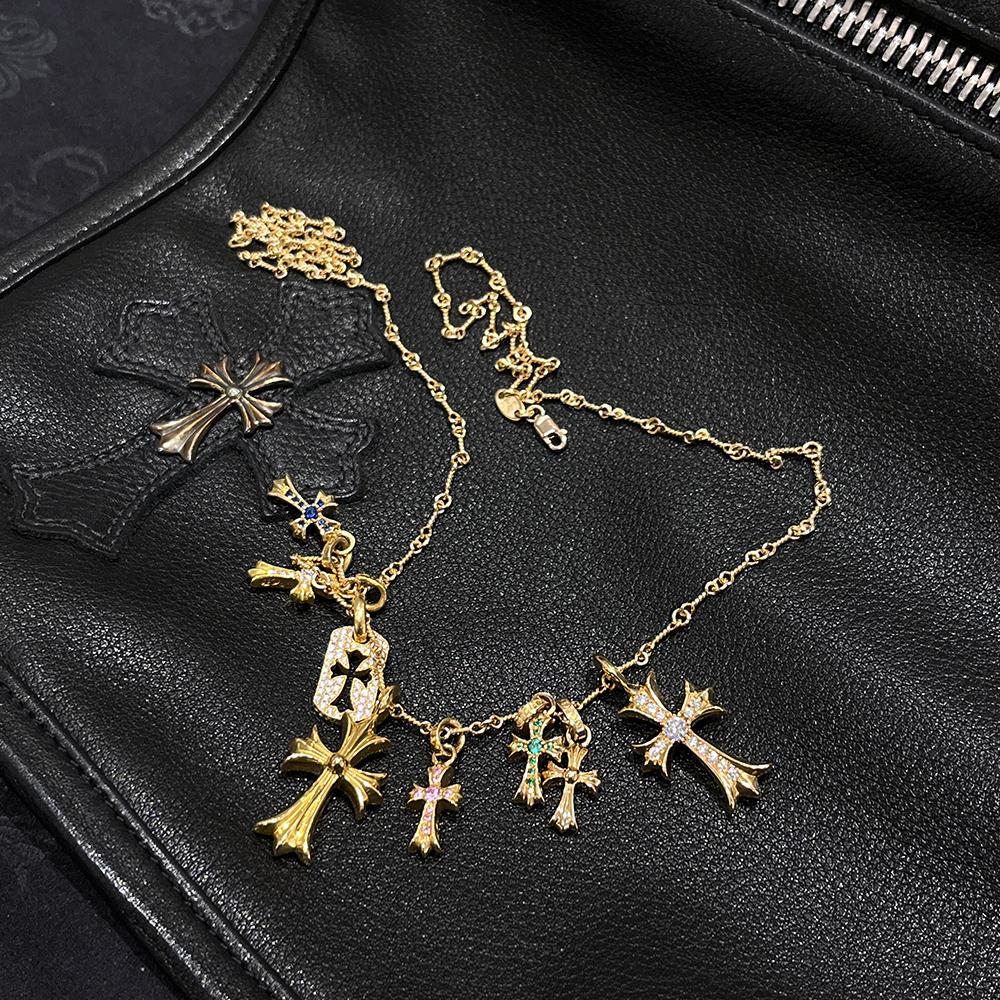 Chrome Hearts 22K Gold Full Pave Dog Tag Pendant Charm Necklace