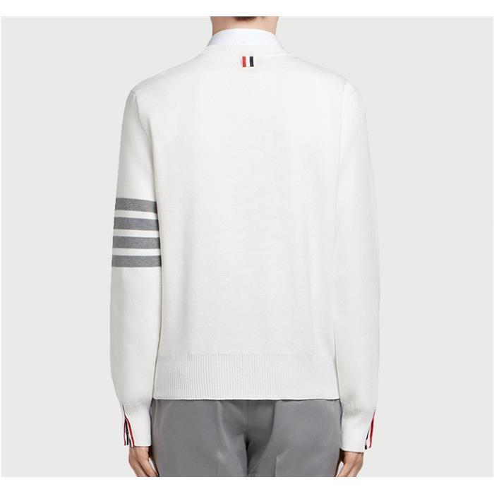 THOM BROWNE 4-Bar White Round Neck Knit Sweater MKA202A 00219 100