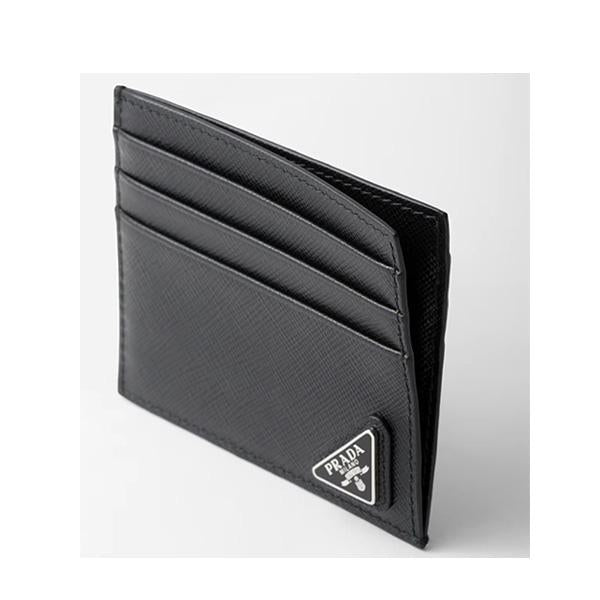 PRADA Saffiano Leather Triangle Logo Card Holder Black