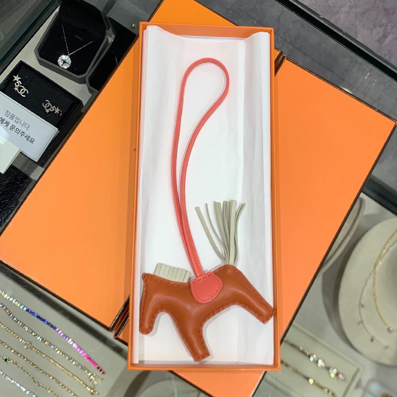 HERMES Rodeo Charm Red Orange Calfskin Lambskin Key Ring Unisex