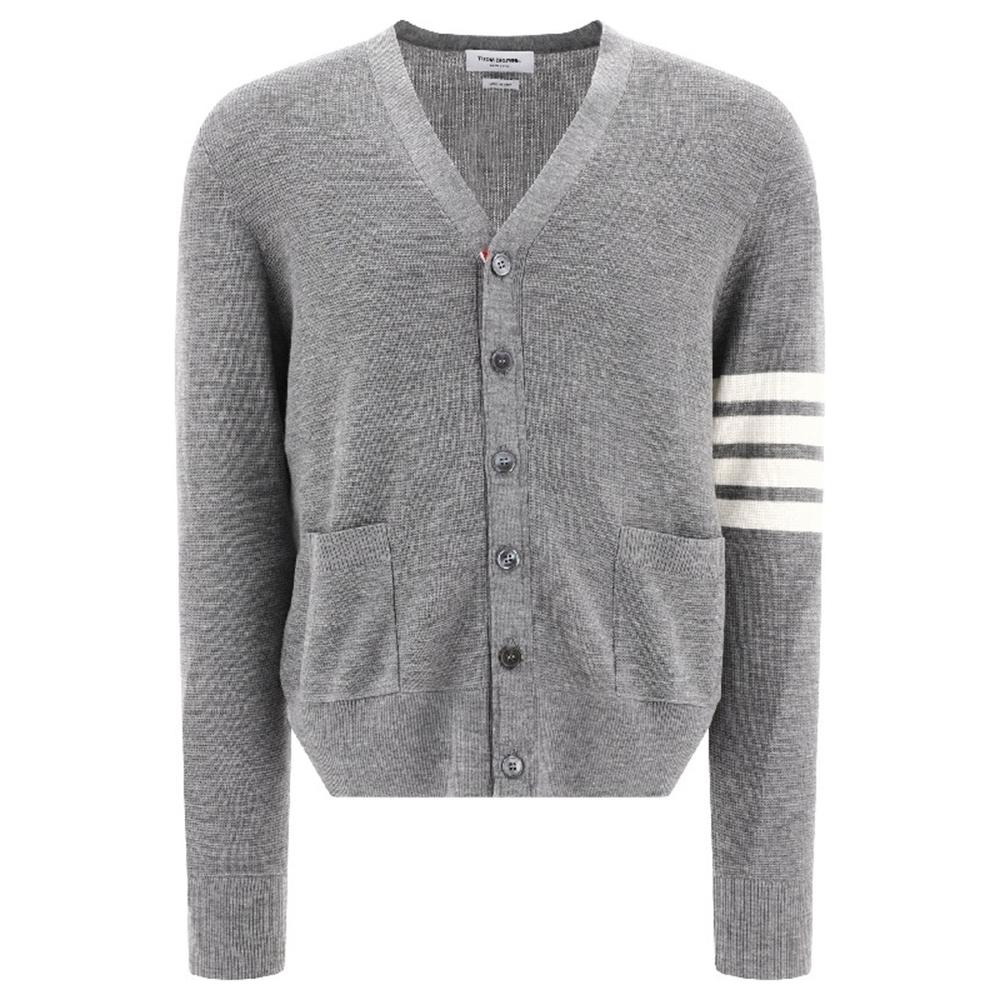 THOM BROWNE Men’s 4-Bar Fine Merino Waffle High V-Neck Cardigan