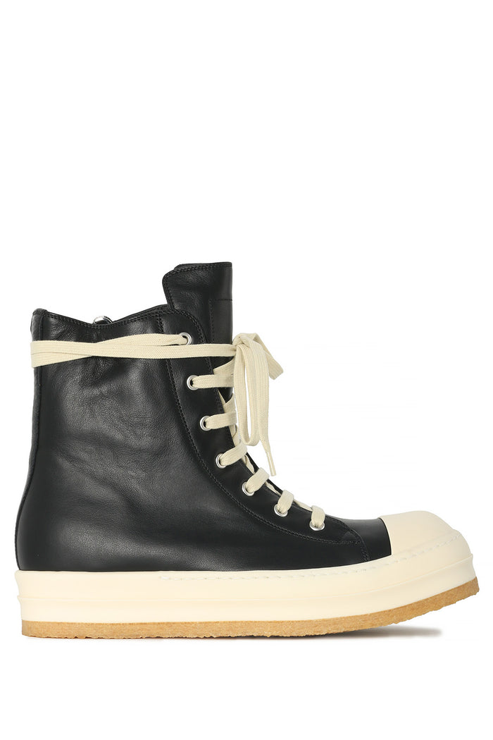 Rick Owens Black Milk Leather Creep High Top Sneakers