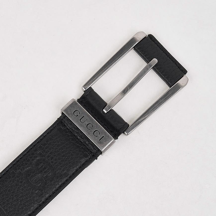GUCCI Men’s Embossed GG Buckle Leather Belt Black