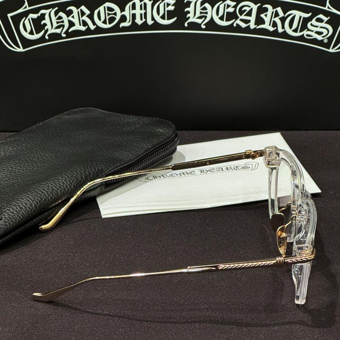Chrome Hearts Complication Asian Fit Crystal Gold Plate Eyeglasses