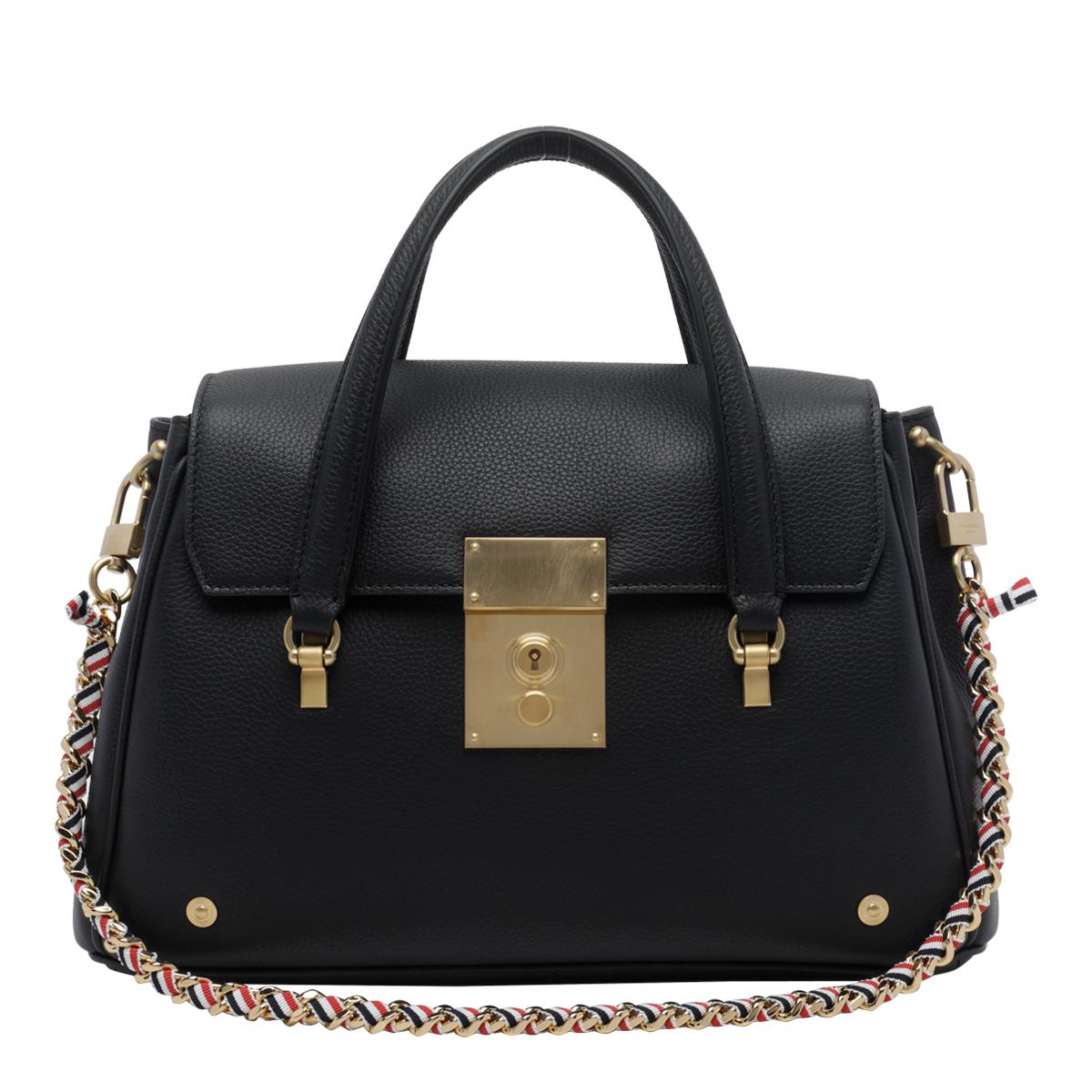 THOM BROWNE Black Leather Tote Bag