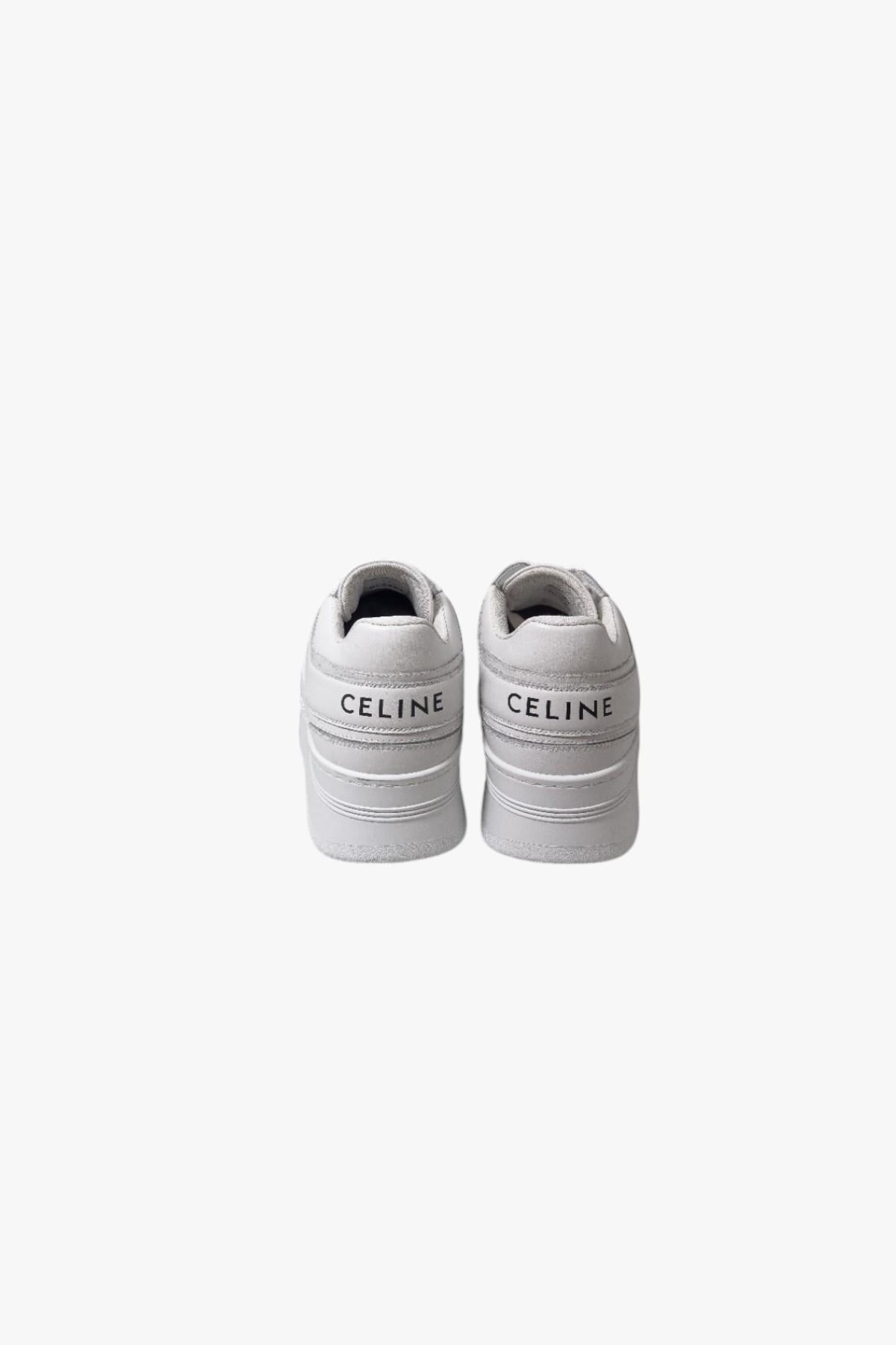 CELINE Wedge Block Calfskin Low Top Sneakers White