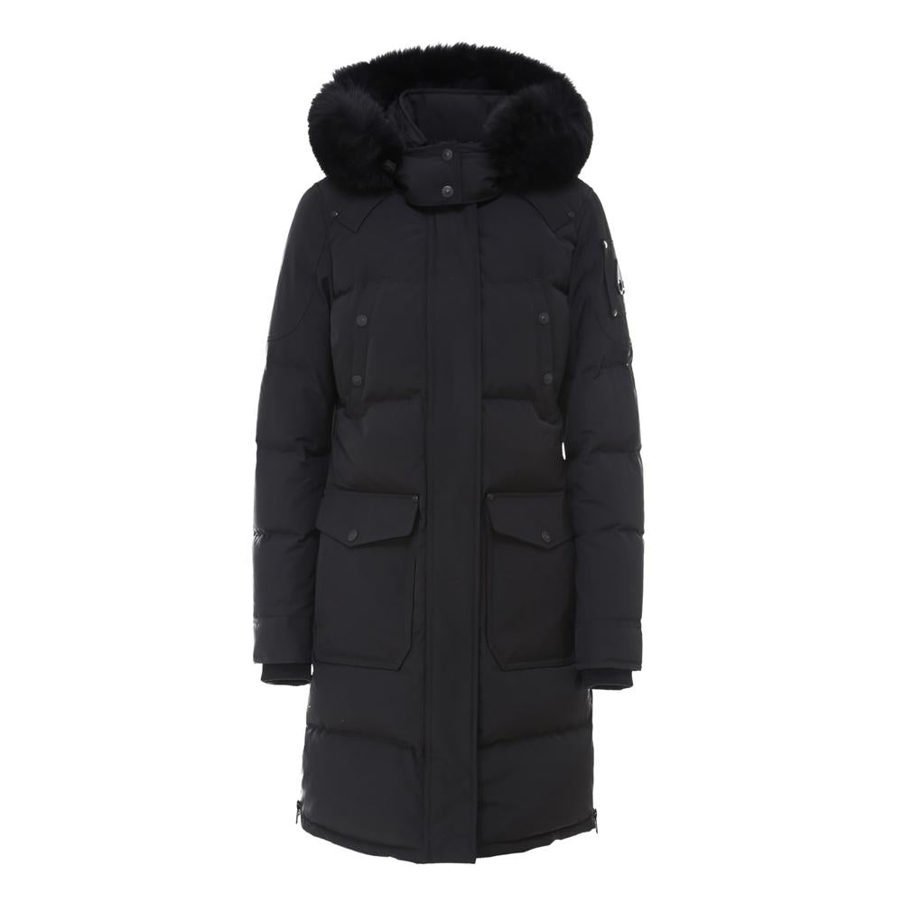 Moose Knuckles Black Fox Fur Mid Length Down Puffer Jacket