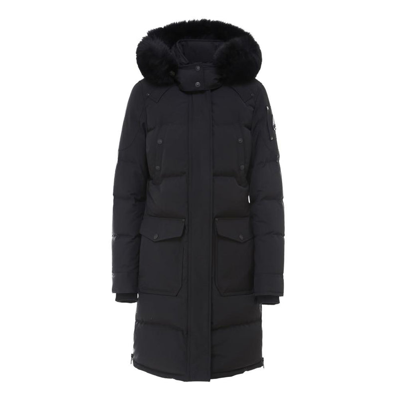 Moose Knuckles Black Fox Fur Mid Length Down Puffer Jacket