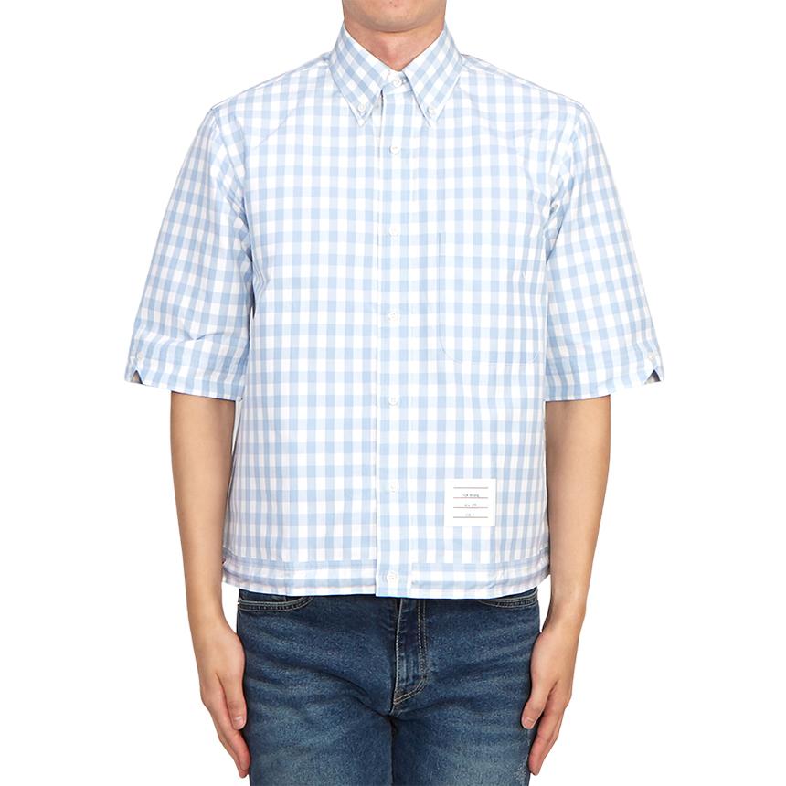 THOM BROWNE Navy Cotton Short Sleeve Shirt
