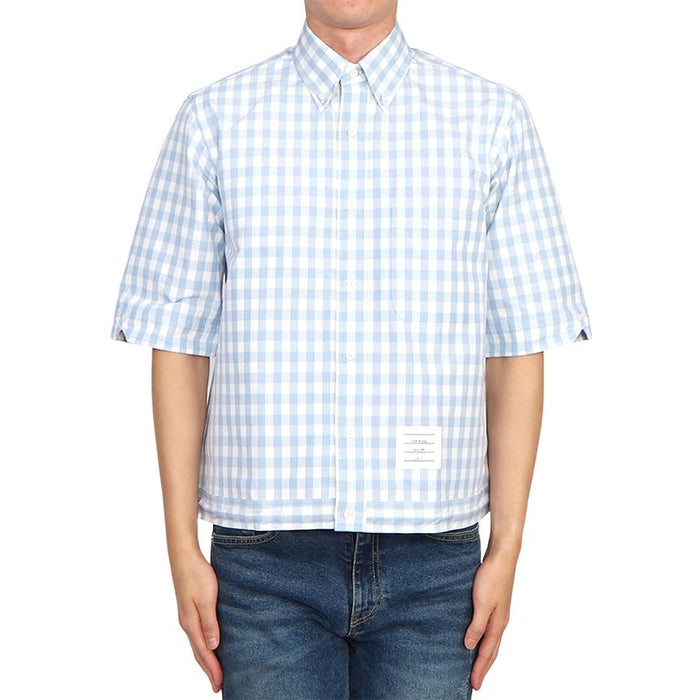 THOM BROWNE Navy Cotton Short Sleeve Shirt