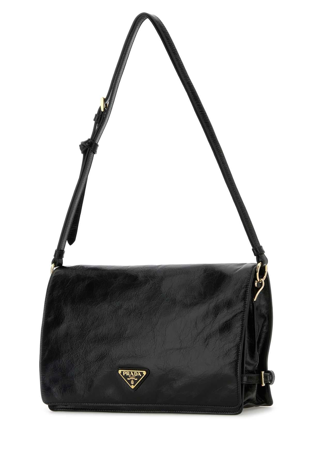 PRADA Black V Logo Leather Shoulder Bag