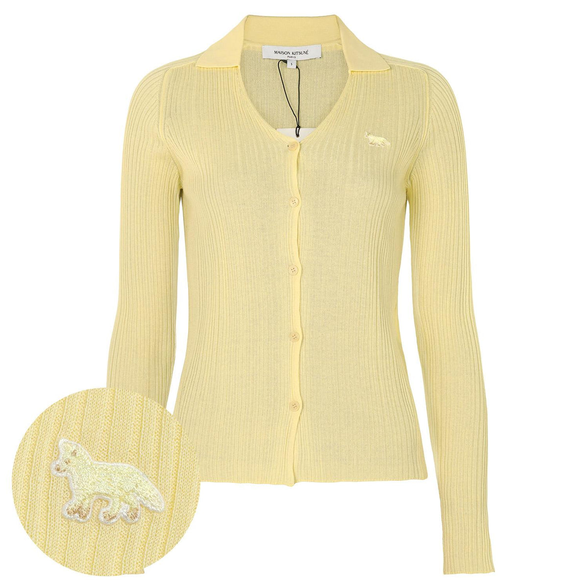 Maison Kitsune Pastel Yellow Baby Fox Fitted Cardigan