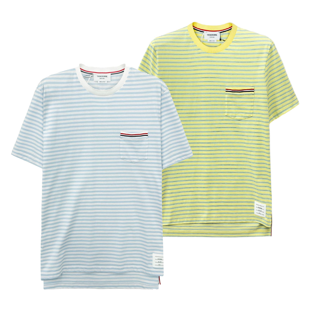 THOM BROWNE Men's Blue Yellow Striped Short-Sleeve T-Shirt MJS205A 452 308