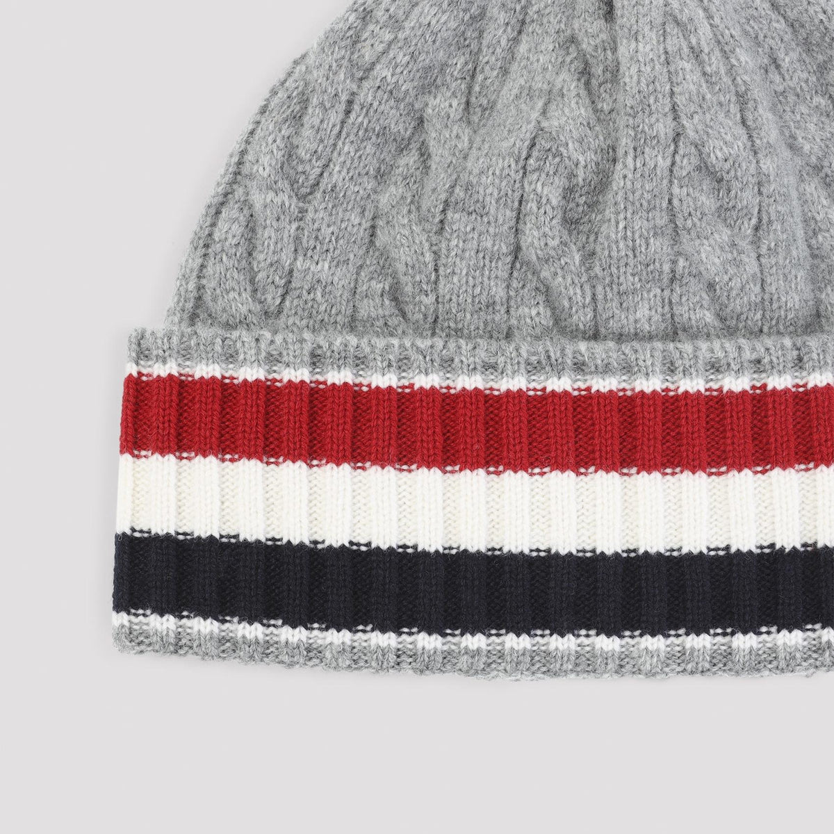 THOM BROWNE Wool Rib Knit Beanie Hat Navy
