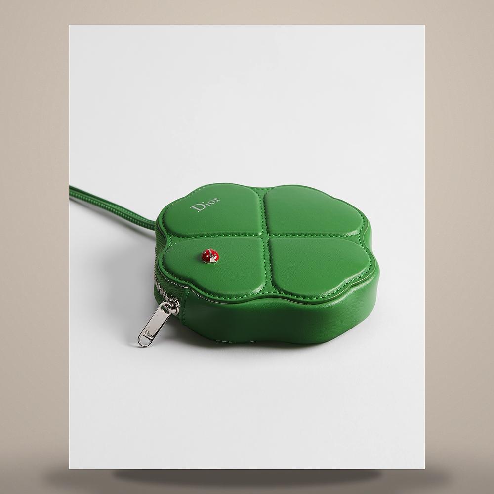 DIOR Lucky Green Smooth Lambskin Clover Coin Card Holder S2423PNWR M07I
