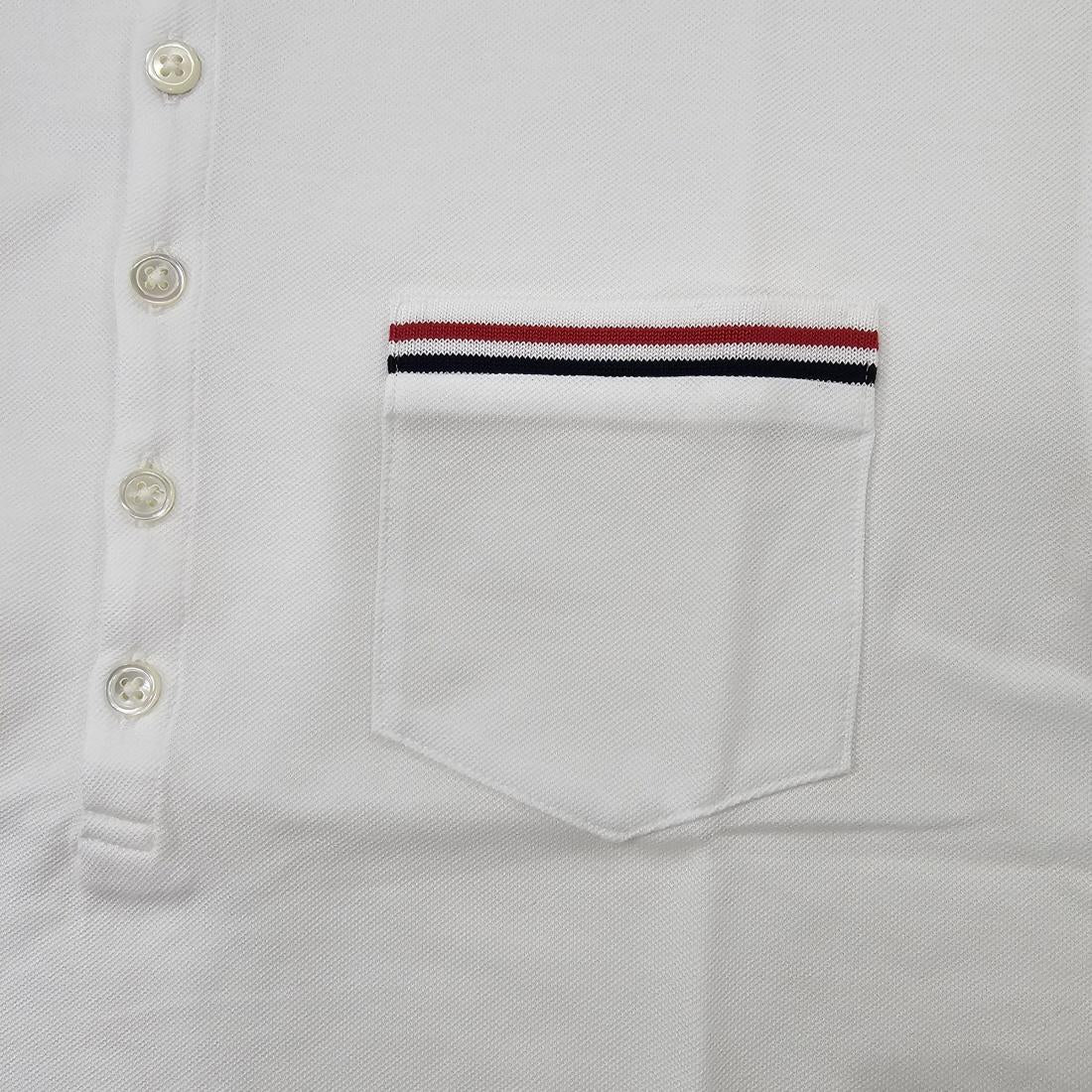 THOM BROWNE Tricolor Stripe Pocket Piqué Polo Shirt White Men’s