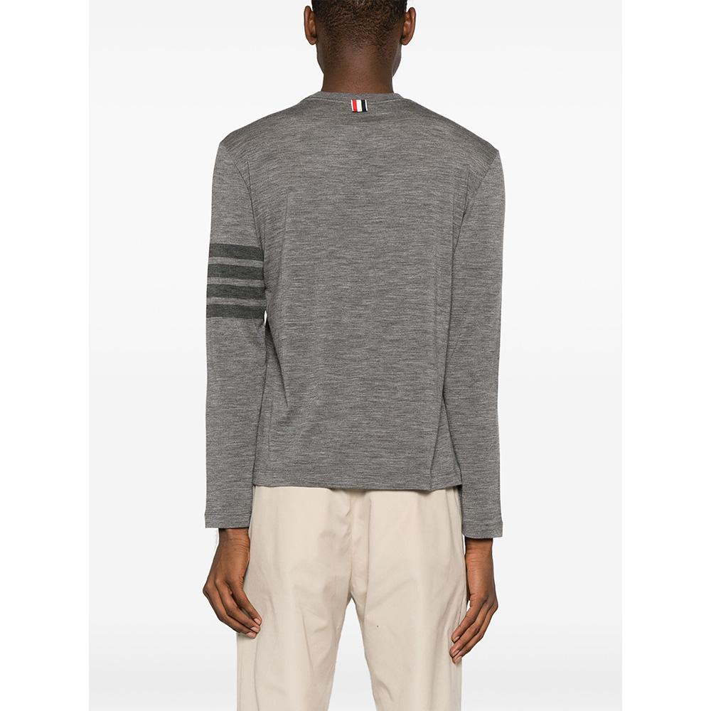 THOM BROWNE 4-Bar Wool Jersey Long Sleeve T-Shirt Gray