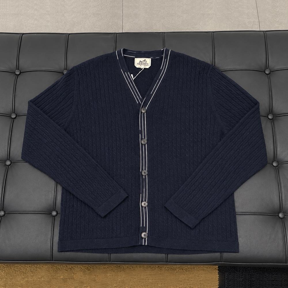 HERMES Marine Navy V-Neck Etrivière Alpaca Cardigan Unisex