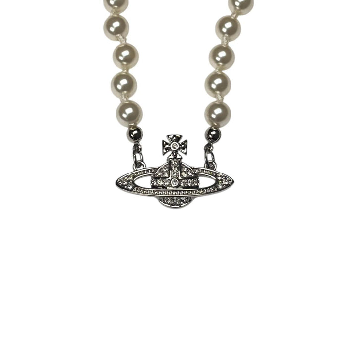 Vivienne Westwood Mini Pearl Bas Relief Silver Necklace