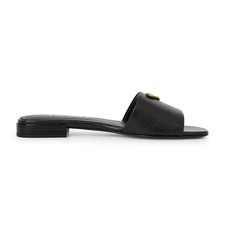 PRADA Saffiano Leather Women’s Slide Sandals Black