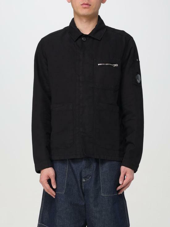 CP Company Cotton Linen Overshirt Jacket Black Men