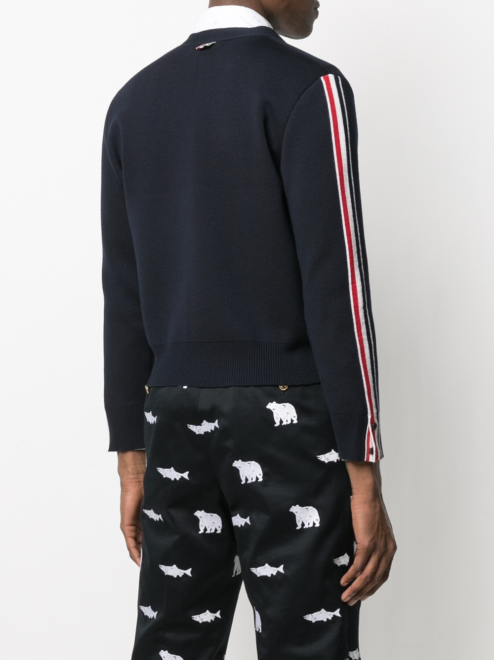 THOM BROWNE Men’s Side Intarsia Wool Cardigan Navy