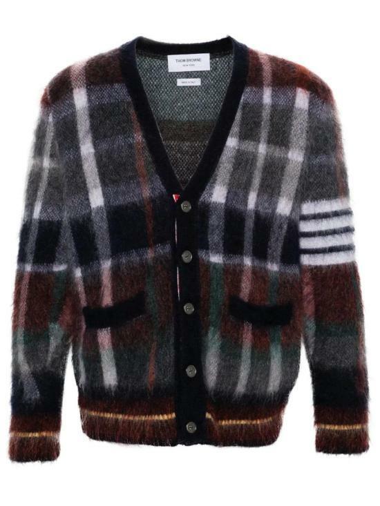 THOM BROWNE Brushed Mohair Gingham Hector Tartan Check 4-Bar Cardigan