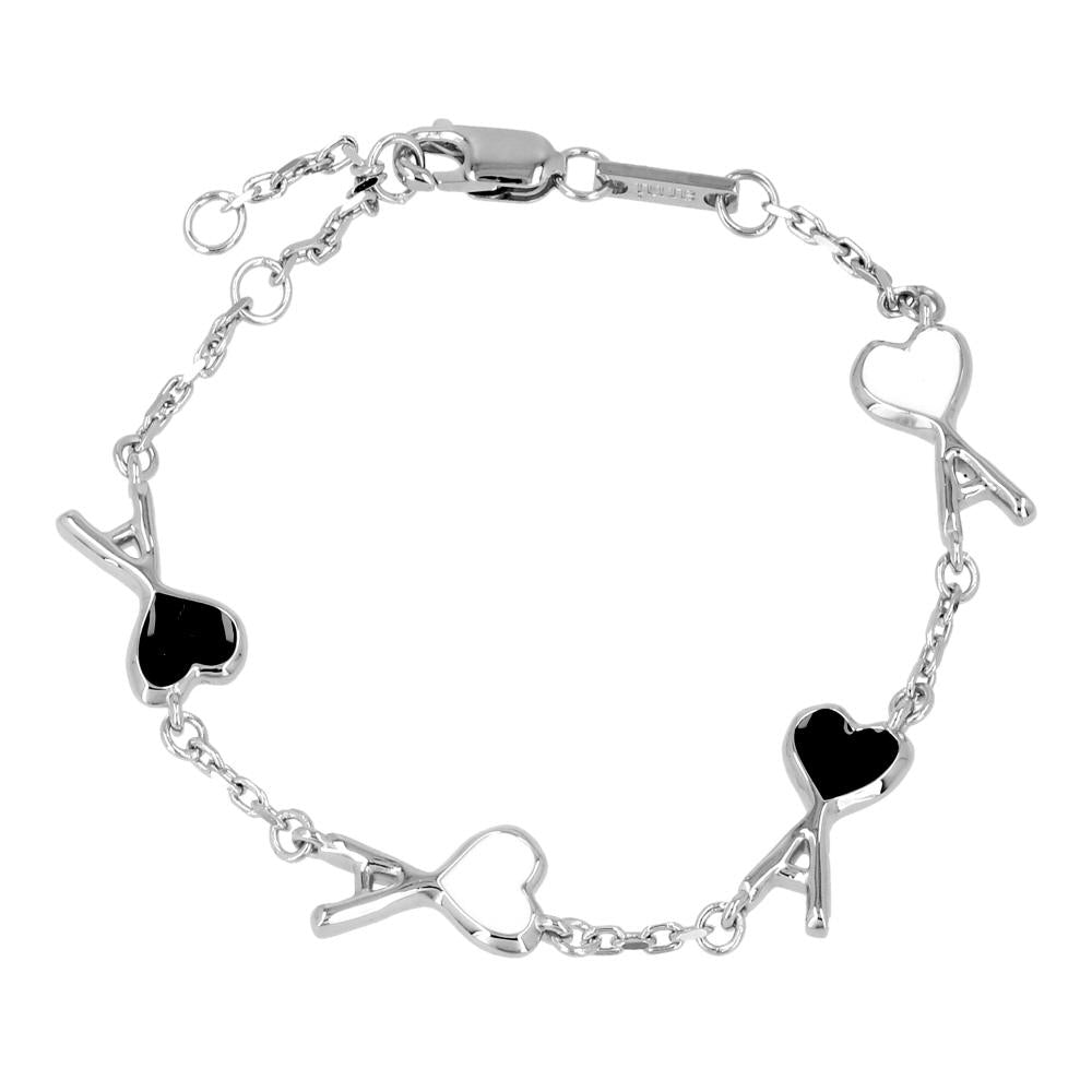 AMI Bicolor Hammered Heart Logo Thin Chain Bracelet
