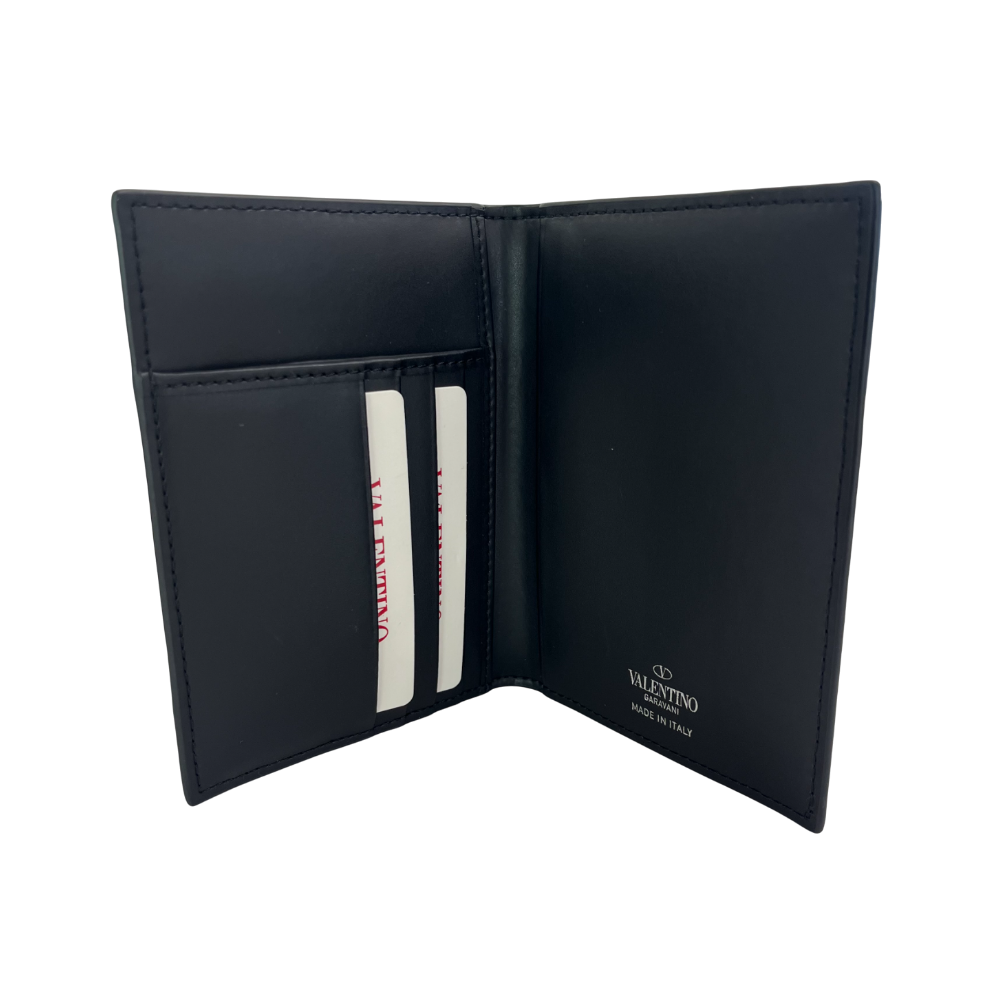 VALENTINO VLTN Logo Passport Card Holder Unisex Black Card Wallet