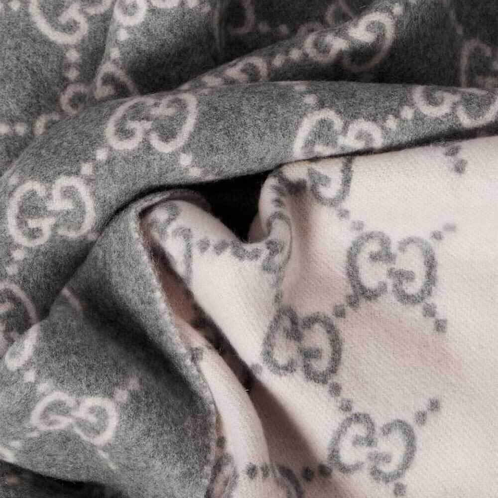GUCCI GG Logo Cashmere Scarf Unisex Gray Scarf