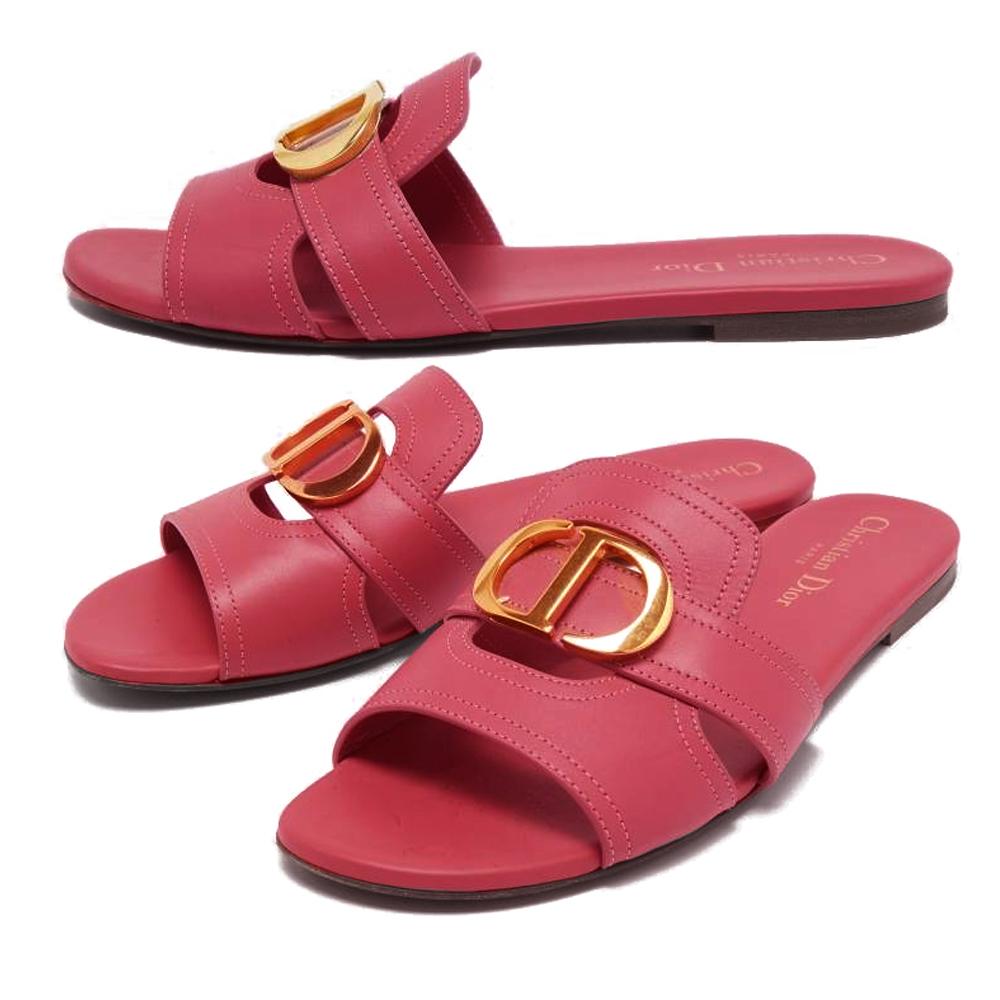 DIOR 30 Montaigne Gold-Tone Logo Leather Mule Slides Women’s Slippers