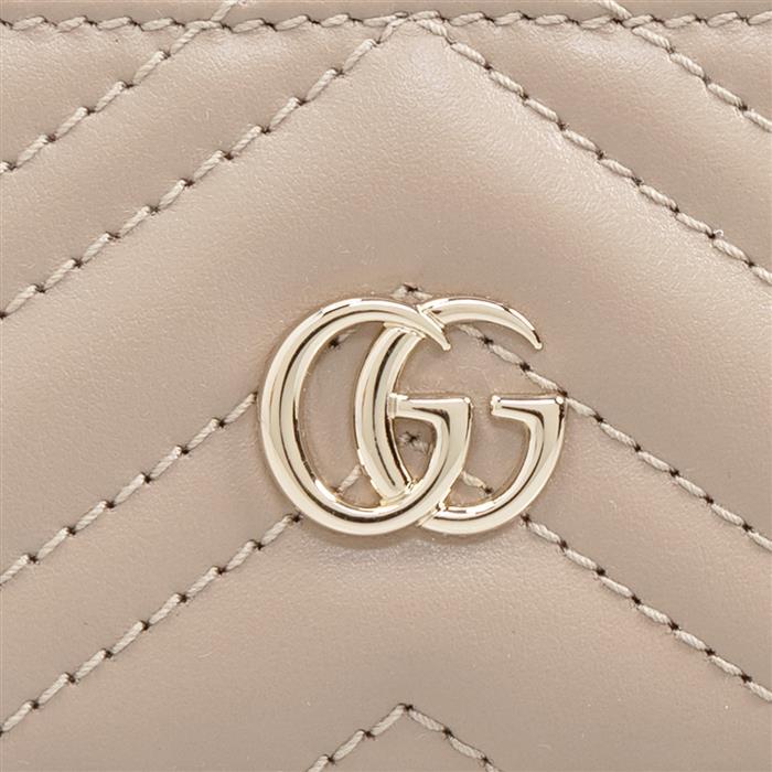 GUCCI GG Marmont Leather Card Case Beige Brown Card Holder