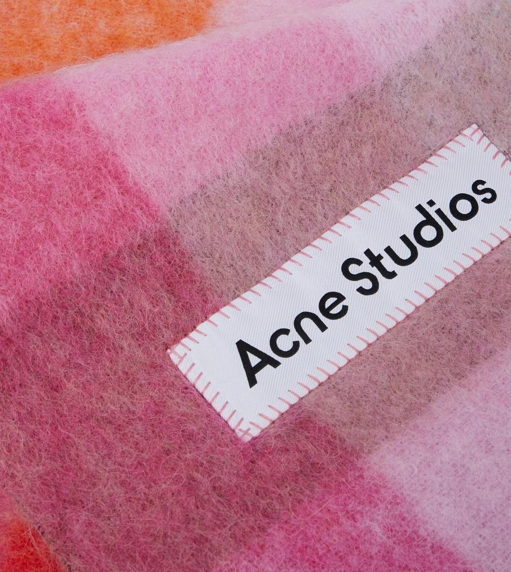 Acne Studios Alpaca Blend Check Scarf Pink Fuchsia White