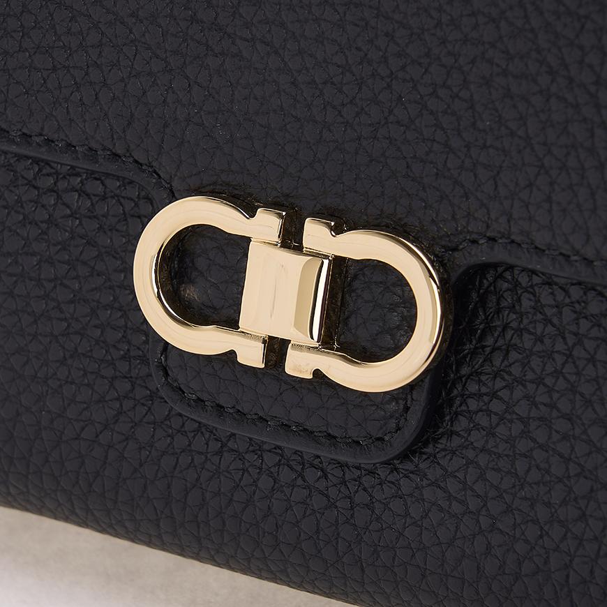 Ferragamo Gancini Compact Bifold Wallet Black Red Women’s Leather