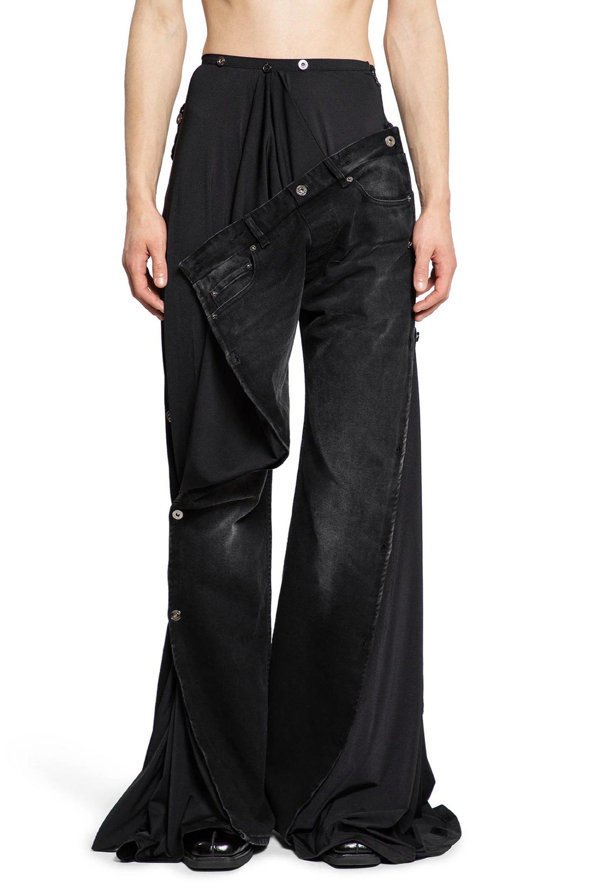 Y PROJECT Collapsed Waist Faded Black Denim Jeans Unisex 107PA007 D15