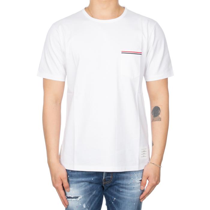 THOM BROWNE Tricolor Stripe Pocket T-Shirt White Men’s