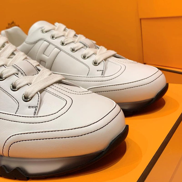 HERMES Trail Sneakers Calfskin All White Stitch Low Top